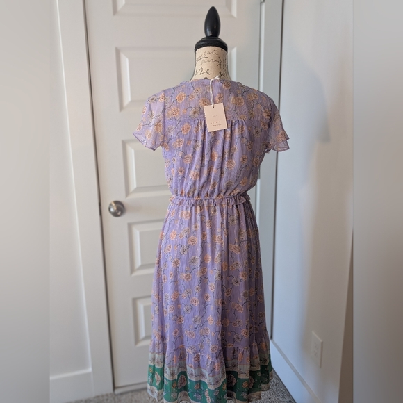 LC Lauren Conrad Lavender Floral Wrap Maxi Dress with Green Border Size XS - Picture 2 of 10